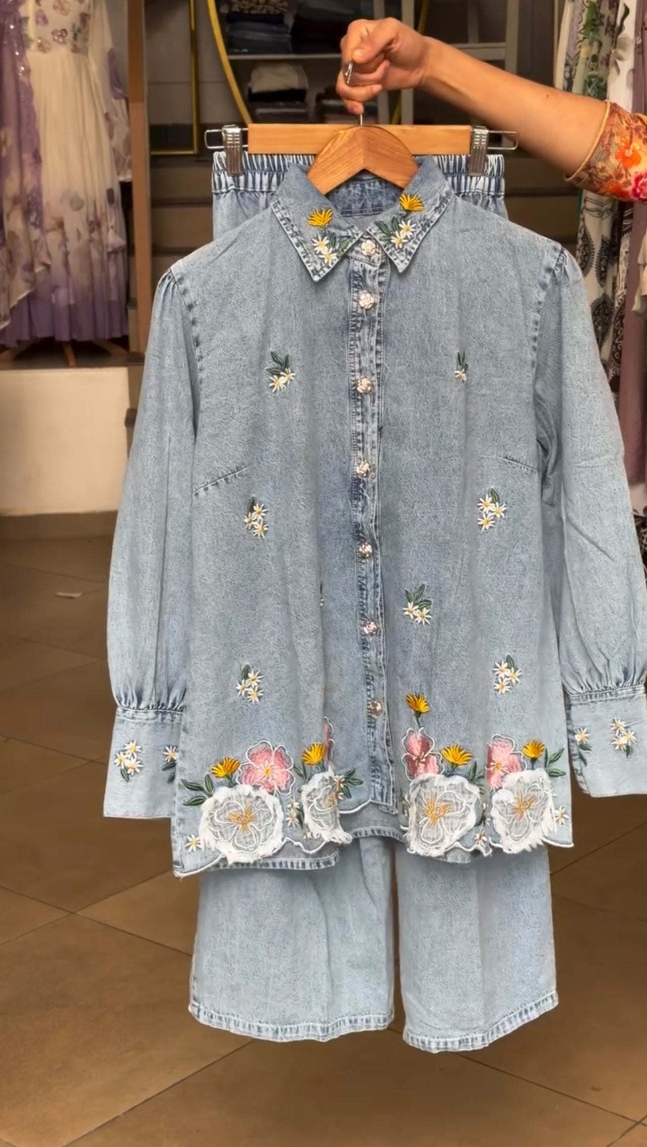 Denim Embroidered Cord set
