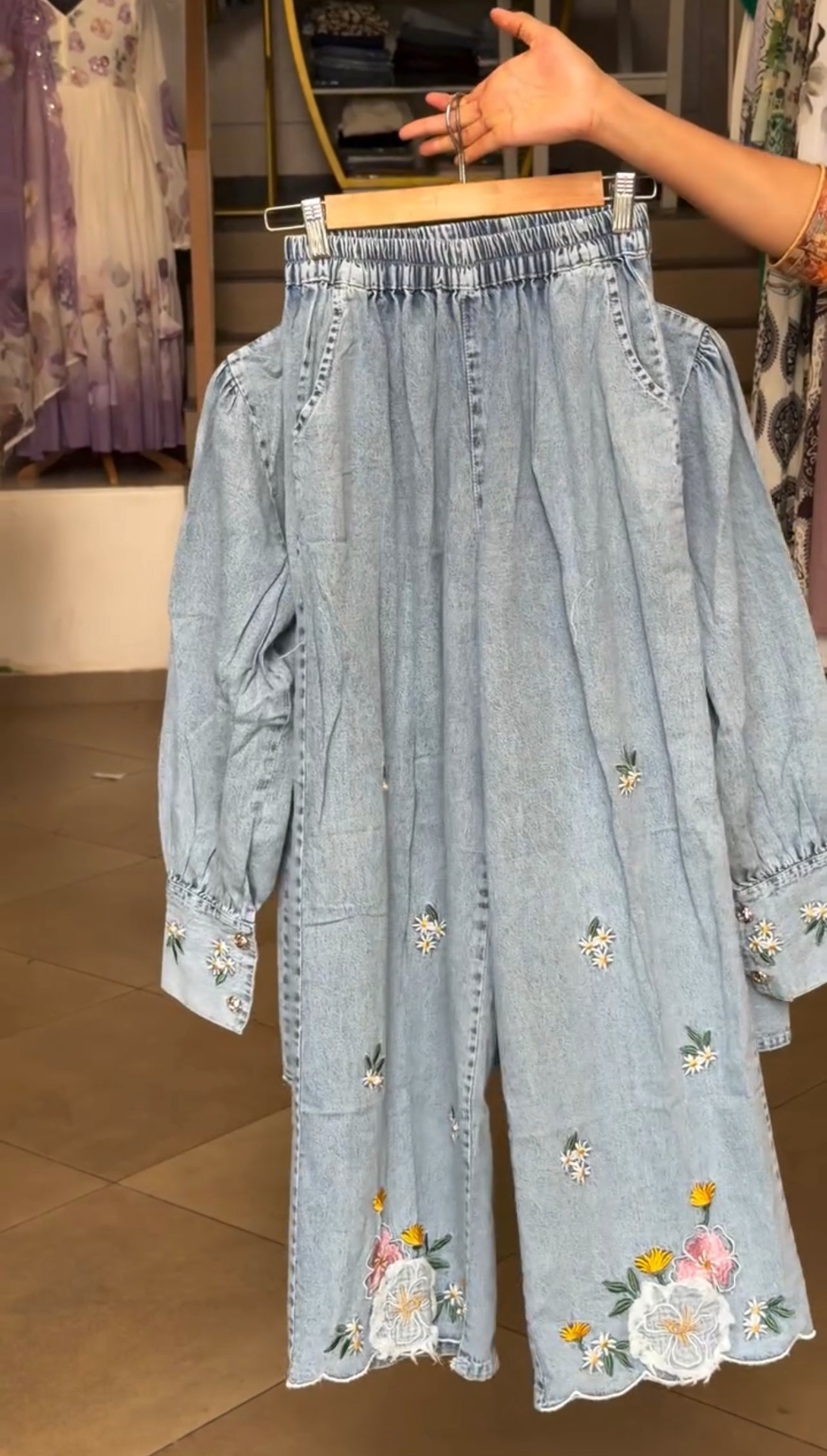Denim Embroidered Cord set