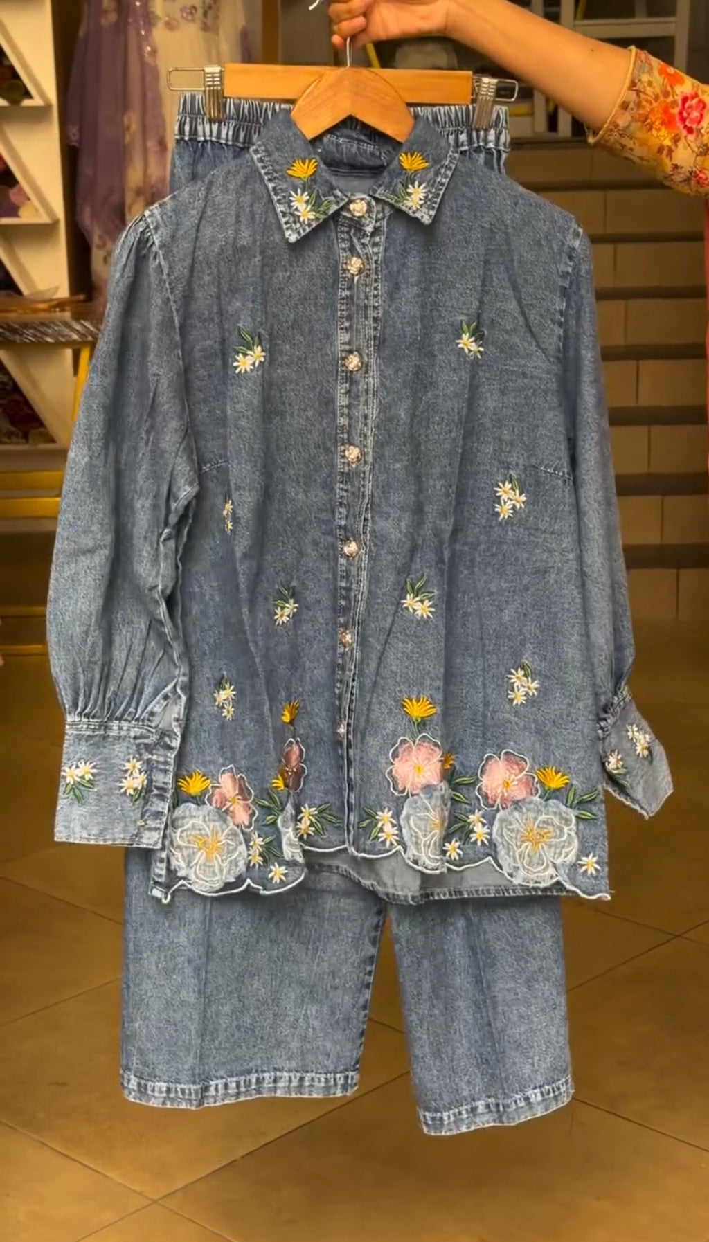 Denim Embroidered Cord set