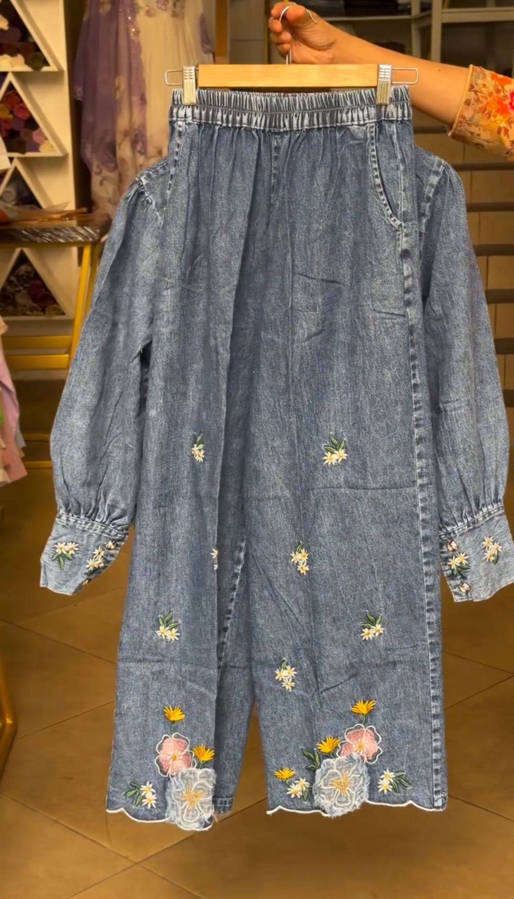 Denim Embroidered Cord set