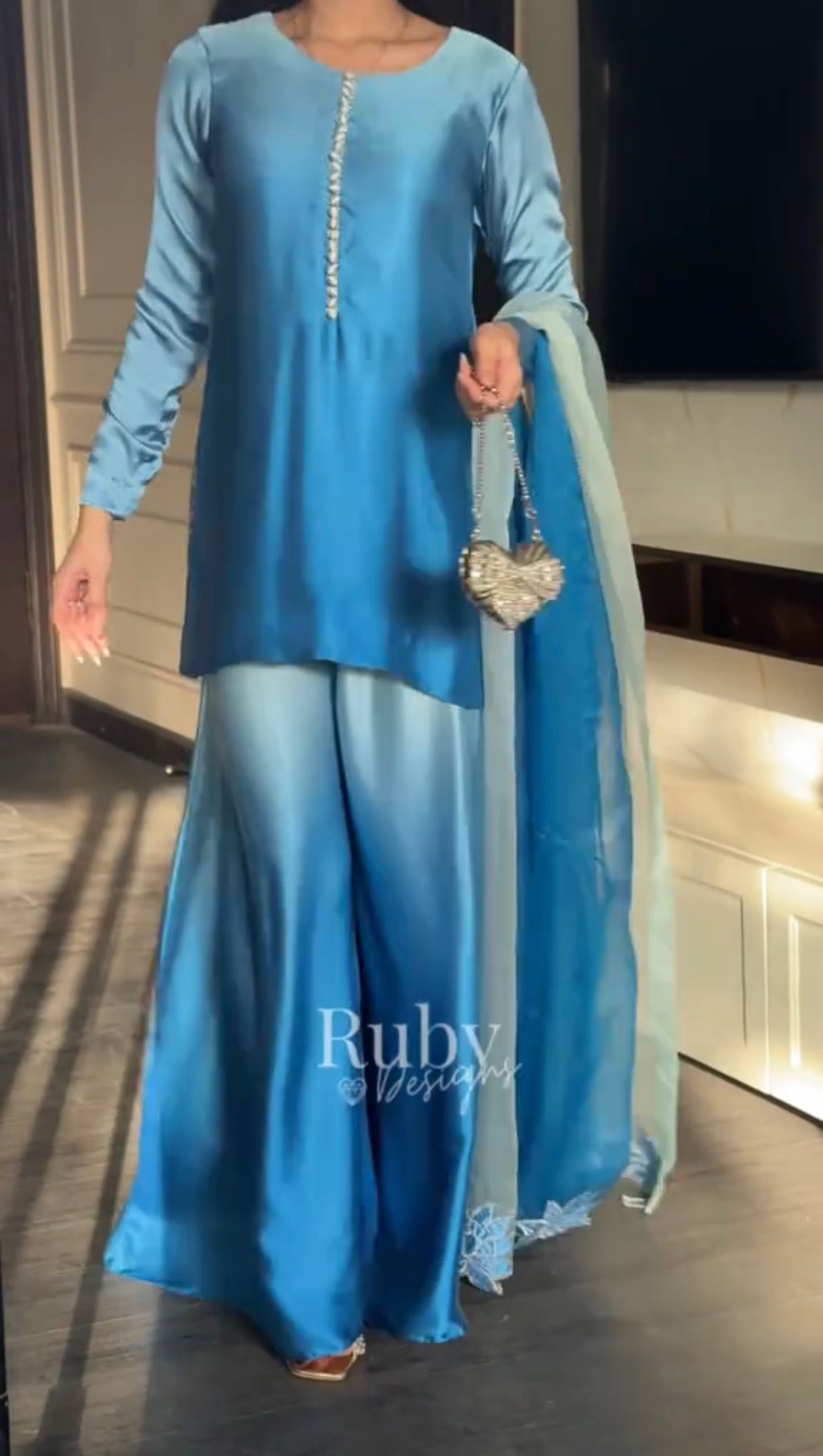 Two Tone Eid Stitched 3 Piece Dress