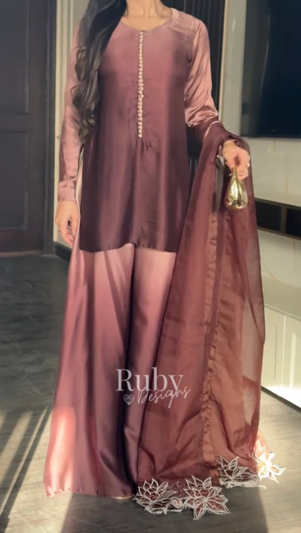 Two Tone Eid Stitched 3 Piece Dress