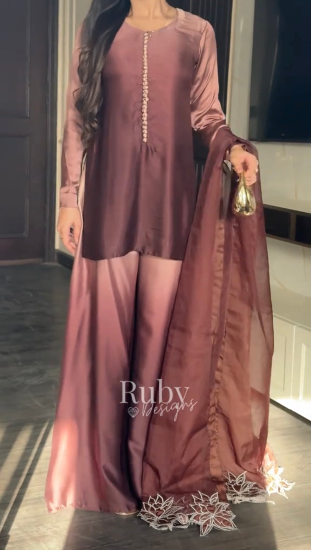 Two Tone Eid Stitched 3 Piece Dress
