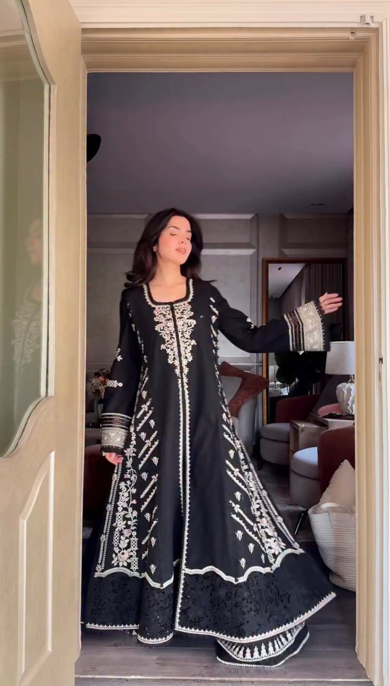 Black Embroidered 3 Piece Dress