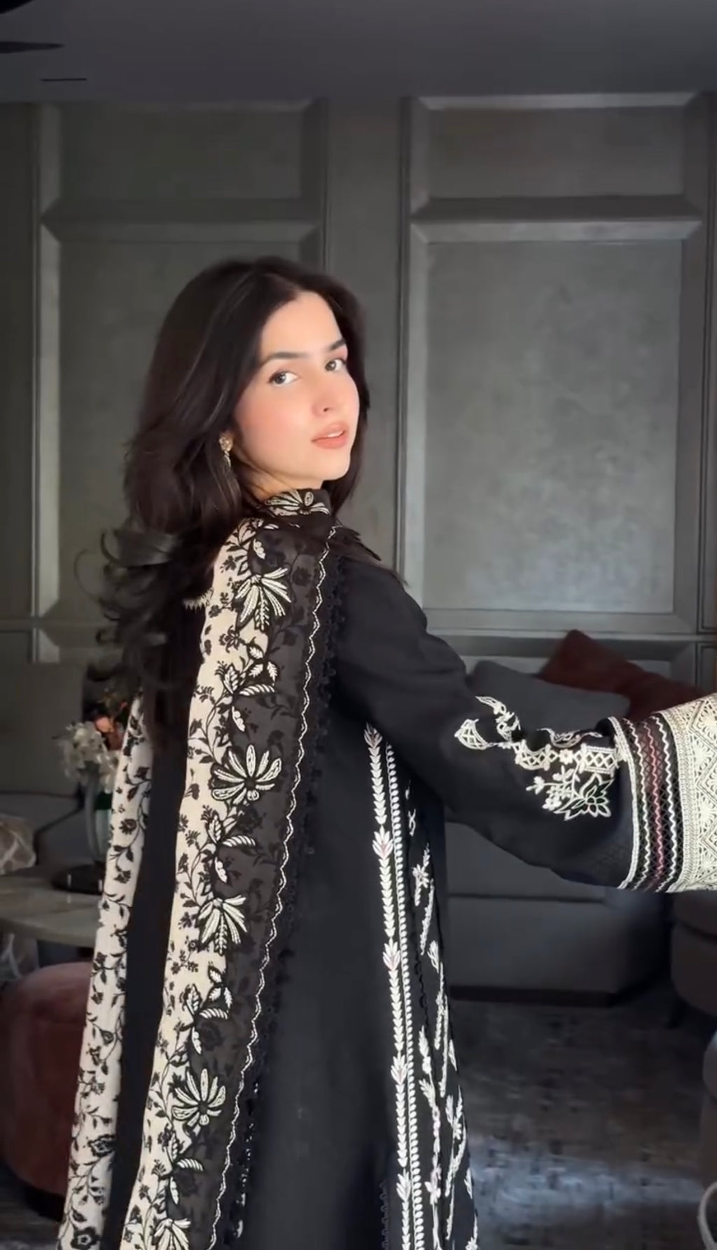 Black Embroidered 3 Piece Dress
