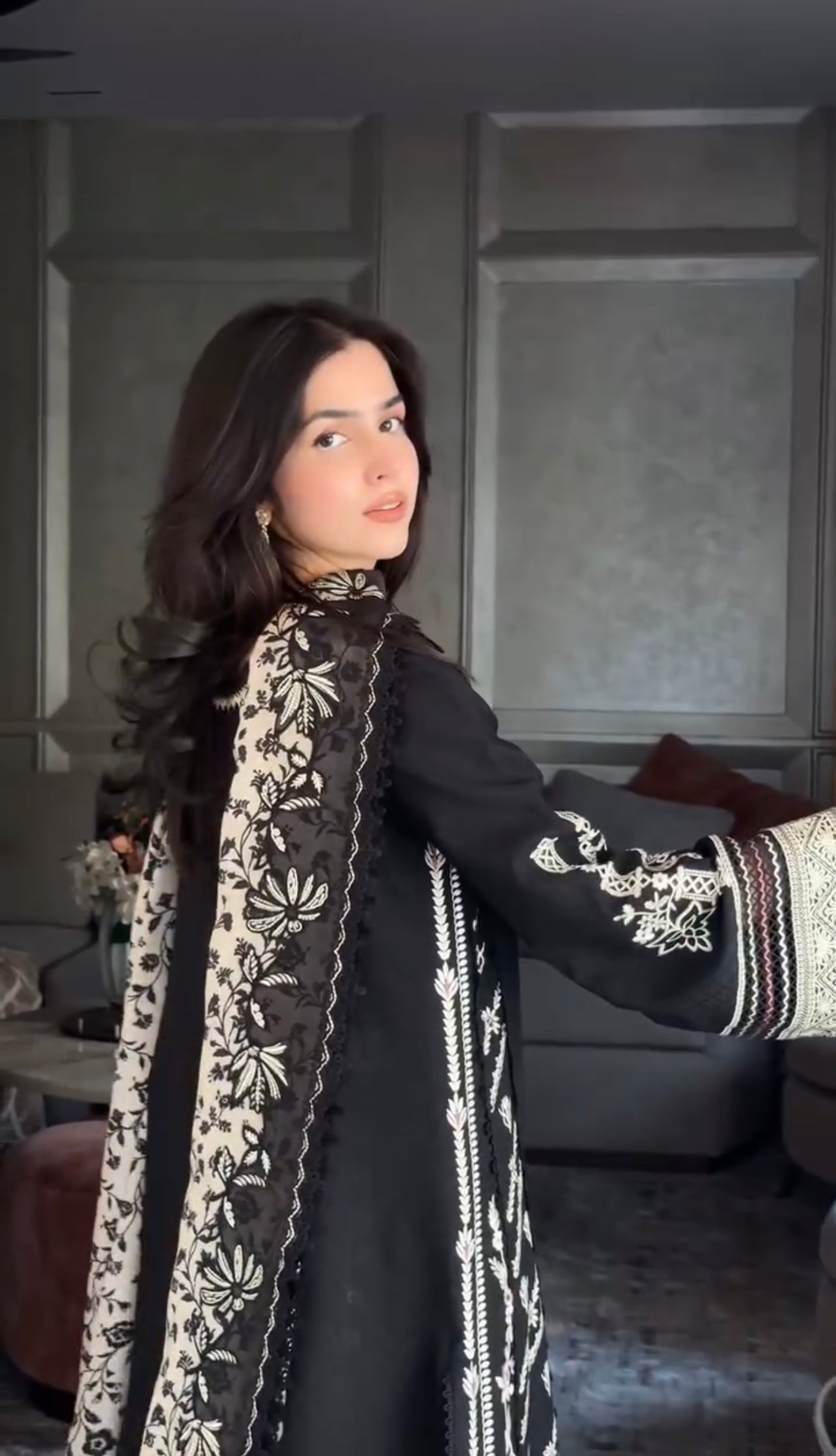 Black Embroidered 3 Piece Dress