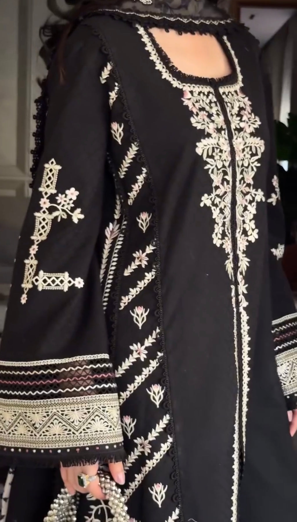 Black Embroidered 3 Piece Dress