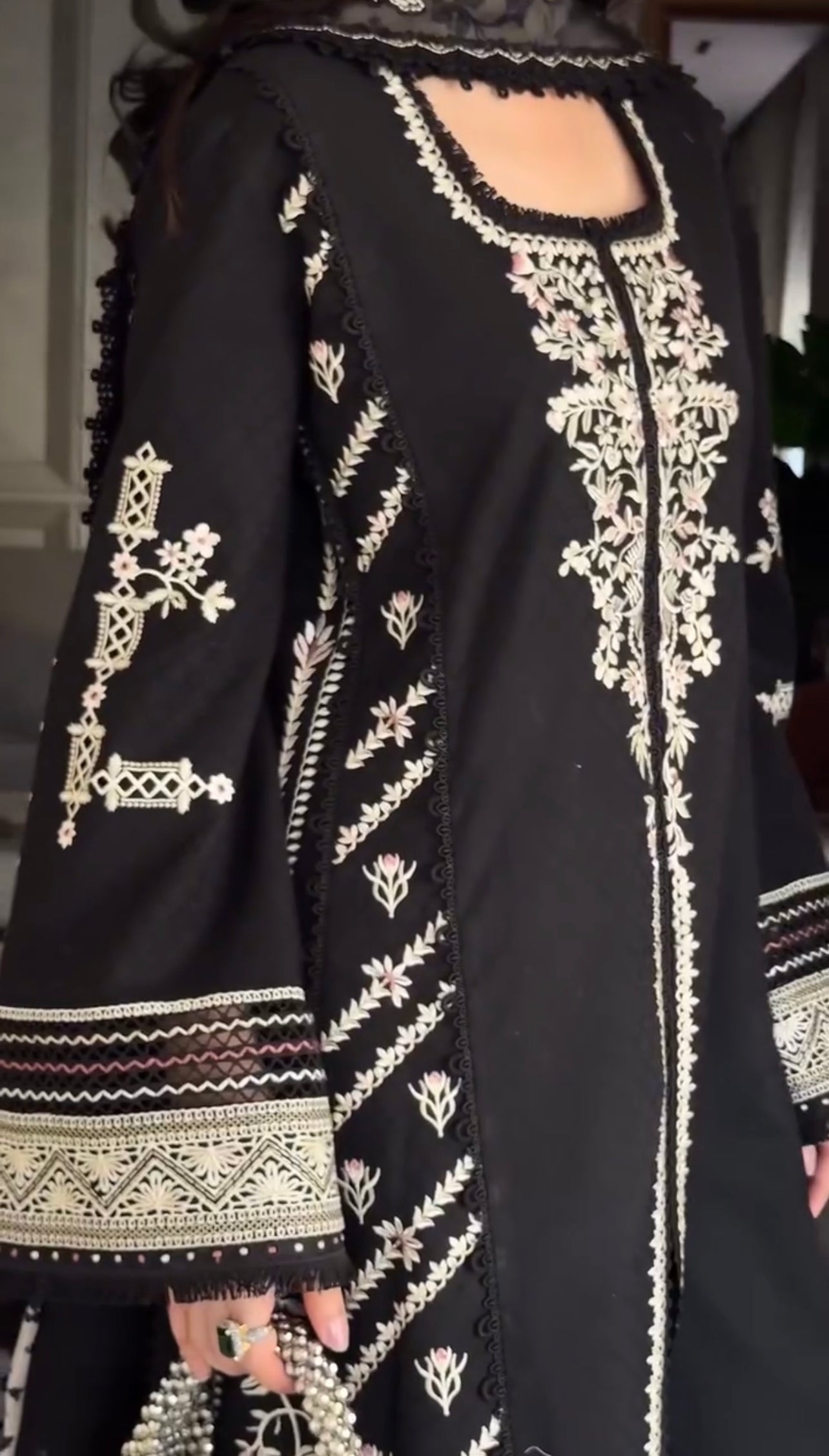 Black Embroidered 3 Piece Dress