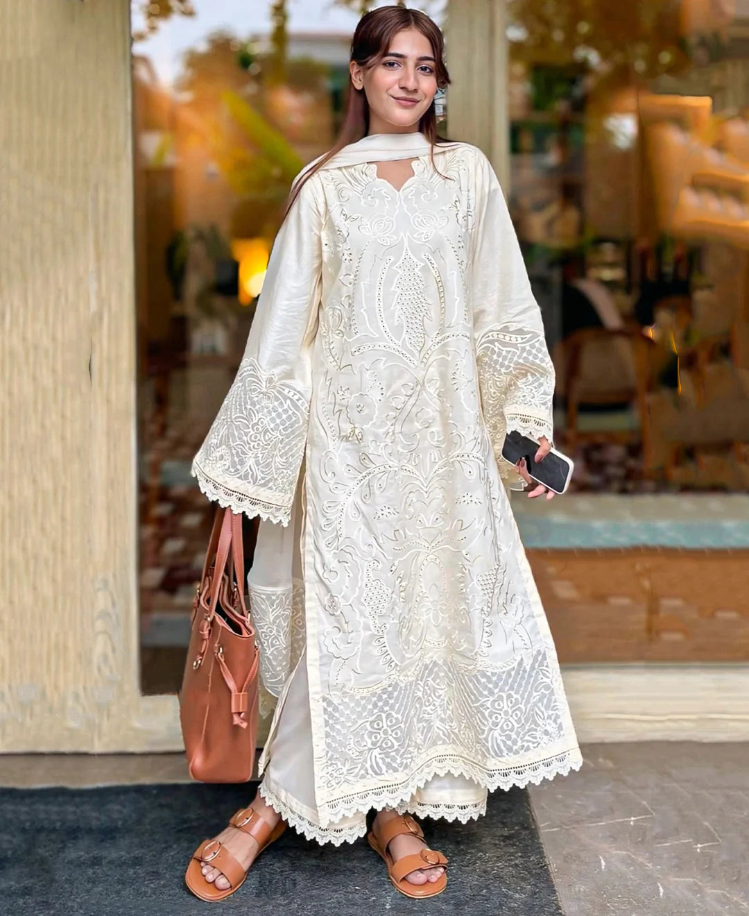 3 pcs Lawn Cotton Embroidered Dress